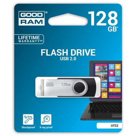 Goodram unidad flash USB 128 GB 2.0 Conector USB Tipo A Negro, Plata UTS2-1280K0R11