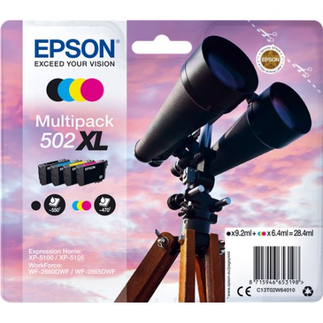 Epson 502XL 6.4ml 9.2ml 550páginas 470páginas Negro, Cian, Magenta, Amarillo cartucho de tinta C13T02W64010