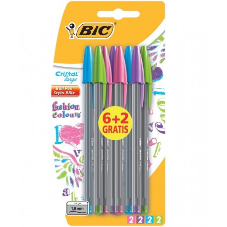 BIC Cristal Large Fashion Colours Stick ballpoint pen Azul, Verde, Rosa, Púrpura 8pieza(s) 8963811