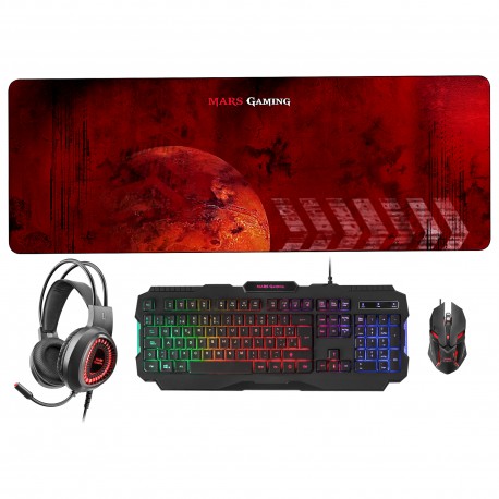 Mars Gaming MCPRGB2 Combinación Teclado USB, Ratón, Alfombrilla y Cascos, Español