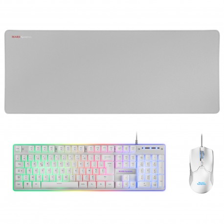 Mars Gaming MCPXWFR Combo Teclado+Ratón+Alfombrilla Blanco FR