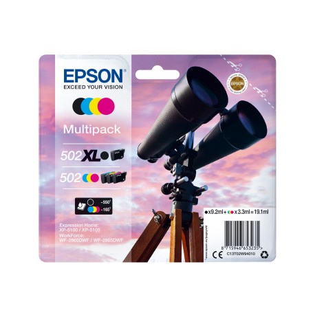 Epson 502 XL cartucho de tinta 4 pieza(s) Original Alto rendimiento (XL) Negro, Azul, Magenta, Amarillo - C13T02W94010