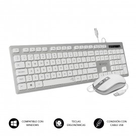 SUBBLIM Teclado Ergonómico y ratón con cable USB Plano Silencioso Plateado/Blanco Ergo - subkbc-ceke60