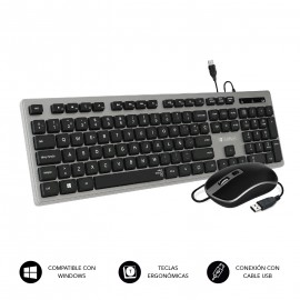 SUBBLIM Teclado Ergonómico y ratón con cable USB Plano Silencioso Gris/Negro Ergo - subkbc-ceke50