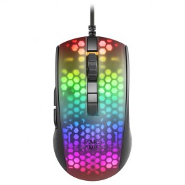 Mars Gaming MMR Negro Ratón Gaming RGB Chroma Estructura Translúcida Ultra-ligera 58g 12800 DPI Switches Mecánicos HUANO