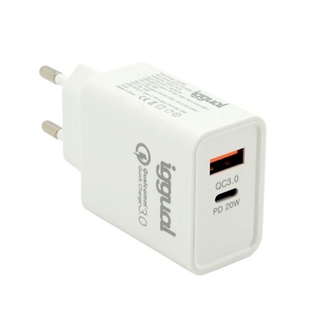 iggual Cargador doble USB QC3.0 + tipo C PD 20W - IGG317419