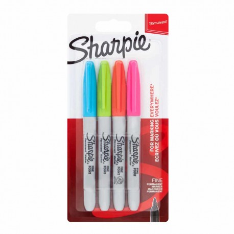 Sharpie 2065403 marcador permanente Fibre tip Azul, Verde, Naranja, Rosa 4 pieza(s)