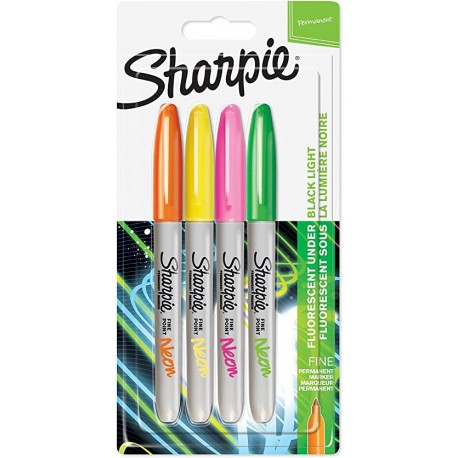 Sharpie 1985855 marcador permanente Punta fina Verde, Naranja, Rosa, Amarillo 4 pieza(s)