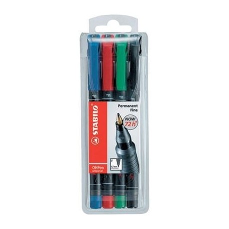 STABILO OHPen universal permanent, 4 Pack marcador permanente Punta redonda Negro, Azul, Verde, Rojo 4 pieza(s) - 842/4 SA