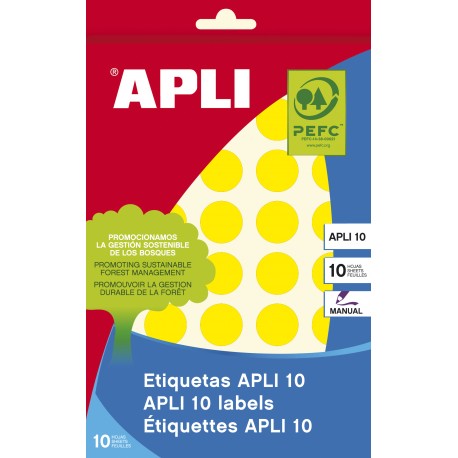 APLI 02742 etiqueta autoadhesiva Alrededor Permanente Amarillo 320 pieza(s)