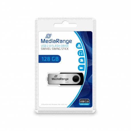 MediaRange MR913 unidad flash USB 128 GB USB tipo A 2.0 Negro, Plata