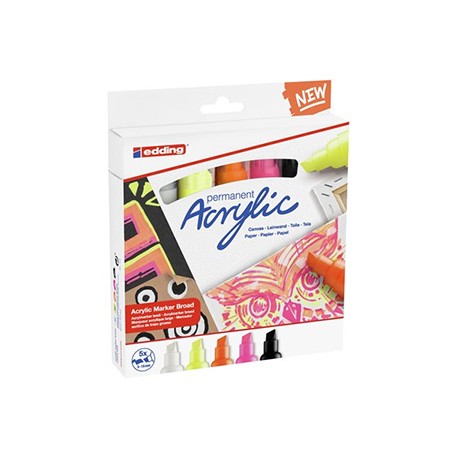 Edding 5000 Acrylic Marker Broad marcador permanente Punta de cincel Negro, Naranja, Rosa, Blanco, Amarillo 5 pieza(s)