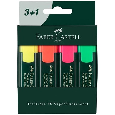 Faber-Castell Textliner 48 rotulador de punta fina Fino Verde, Naranja, Rosa, Amarillo 4 pieza(s) - 254831