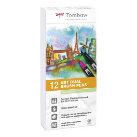 Tombow ABT-12P-2 rotulador Fino Azul, Verde, Gris, Azul claro, Verde claro, Menta, Rosa