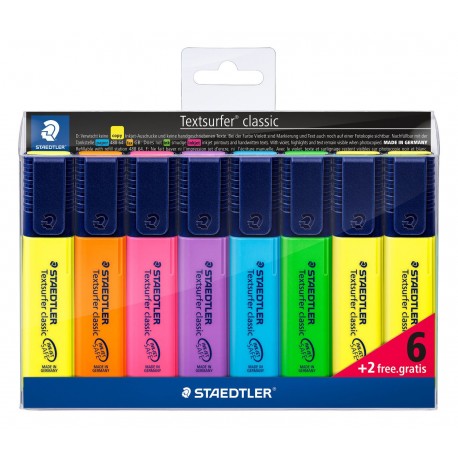 Staedtler Textsurfer classic 364 marcador 8 pieza(s) Punta de cincel Azul, Verde, Naranja, Rosa, Violeta, Amarillo - 364 A WP8