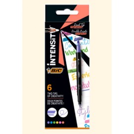 BIC Intensity Dual Tip marcador 6 pieza(s) Punta de cincel/fina Azul, Verde, Melocotón, Rosa, Violeta, Amarillo