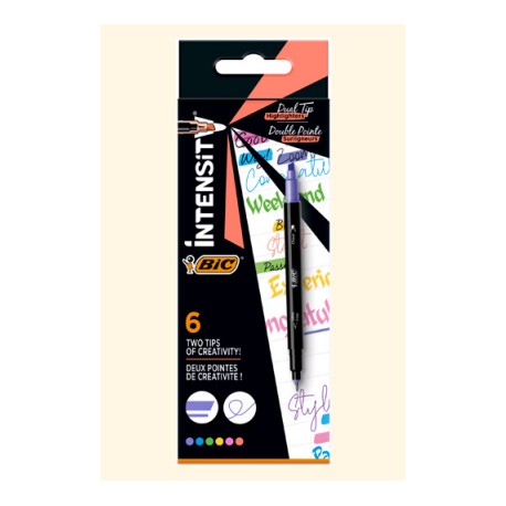 BIC Intensity Dual Tip marcador 6 pieza(s) Punta de cincel/fina Azul, Verde, Melocotón, Rosa, Violeta, Amarillo