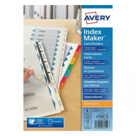 Avery 01730061 lengüeta de índice Separador en blanco con pestaña Cartón