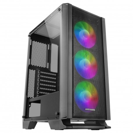 Mars Gaming MC-C Negro Caja PC ATX Panel Frontal Metal-Mesh Cristal Templado 3 Ventiladores Frontales FRGB 120mm