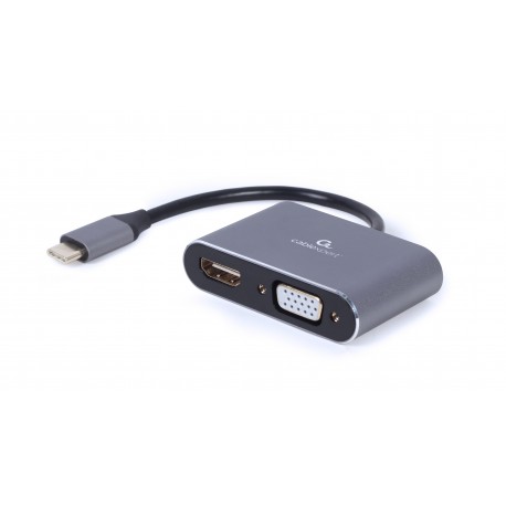 Cablexpert A-USB3C-HDMIVGA-01 adaptador de cable de vídeo 0,15 m USB Tipo C HDMI + VGA (D-Sub) Gris