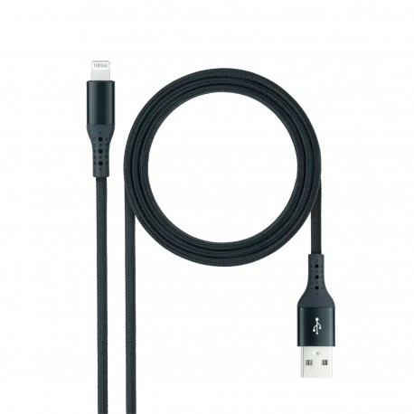 CABLE LIGHTNING A USB A/M, MALLADO, 1M NEGRO NANOCABLE