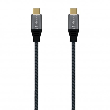 AISENS Cable USB 2.0 Aluminio 5A 100W E-Mark, USB-C/M-USB-C/M, Gris, 2.0M