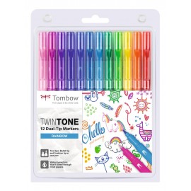 Tombow TwinTone marcador 12 pieza(s) Punta redonda/fina Multicolor