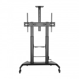 AISENS Soporte de Suelo ECO con Ruedas y Manivela, Bandeja para DVD y Soporte de Cámara para Monitor/TV 100Kg de 60-100, Negro