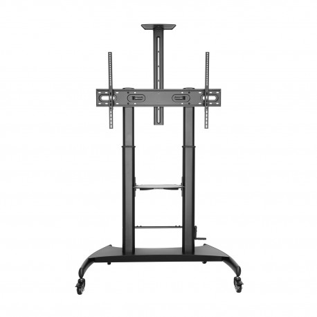 AISENS Soporte de Suelo ECO con Ruedas y Manivela, Bandeja para DVD y Soporte de Cámara para Monitor/TV 100Kg de 60-100, Negro