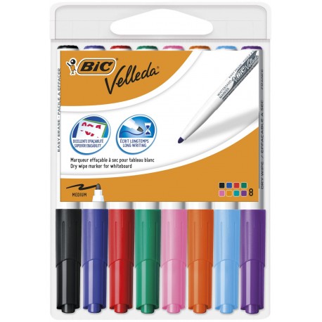 BIC Velleda 1741 marcador 8 pieza(s) Punta redonda Negro, Azul, Marrón, Verde, Naranja, Rosa, Rojo, Amarillo