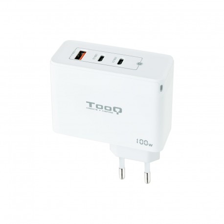 TooQ Cargador de Pared GaN 2xUSB-C/PD + USB-A/QC 100W, Blanco