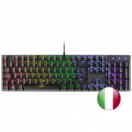 Mars Gaming MK422 Negro Teclado Mecánico Gaming RGB Antighosting Switch Mecánico Azul Idioma Italiano