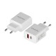 AISENS Cargador 20W, 1xUSB-C PD3.0, 1xUSB-A QC3.0, Blanco