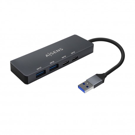 AISENS Hub USB3.2 Gen1 5G USB-A, USB-A/M-2xUSB-C/H-2xUSB-A/H, Gris, 15cm