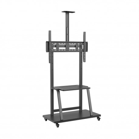 AISENS Soporte de Suelo ECO con Rueda, Bandeja para DVD y Soporte de Cámara para Monitor/TV 150Kg de 37-100, Negro