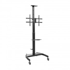 AISENS Soporte de Suelo ECO con Ruedas y Manivela, Bandeja para DVD y Soporte de Cámara para Monitor/TV 50Kg de 37-70, Negro