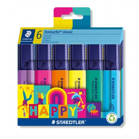 Staedtler 364 C6 HA marcador 6 pieza(s) Punta de cincel Azul, Verde, Naranja, Rosa, Violeta, Amarillo