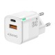 AISENS Cargador Gan 20W, 1xUSB-C PD3.0 QC4.0, 1xUSB-A QC3.0, Blanco