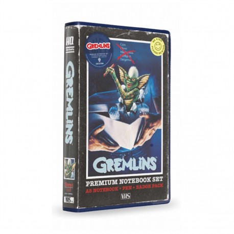 Set papeleria vhs sd toys gremlins libreta chapas y boligrafo