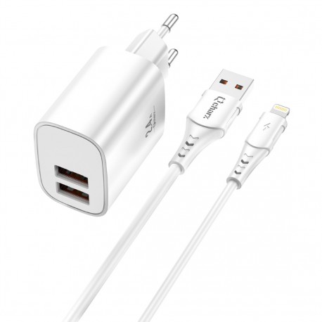 Kit cargador qcharx apolo 24a  + cable usb a lighting blanco