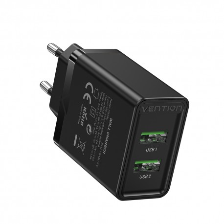 Vention Cargador de Pared FBAB0-EU/ 2xUSB/ 18W/ Negro