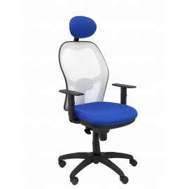 Silla Jorquera malla blanca asiento bali azul con cabecero fijo