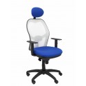 Silla Jorquera malla blanca asiento bali azul con cabecero fijo