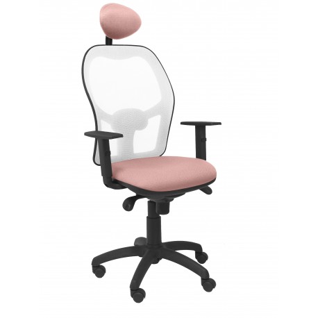 Silla Jorquera malla blanca asiento bali rosa pálido con cabecero fijo