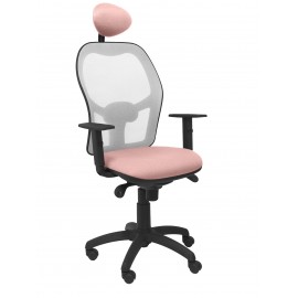 Silla Jorquera malla gris asiento bali rosa pálido con cabecero fijo