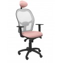 Silla Jorquera malla gris asiento bali rosa pálido con cabecero fijo