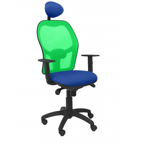 Silla Jorquera malla verde asiento bali azul con cabecero fijo