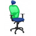 Silla Jorquera malla verde asiento bali azul con cabecero fijo