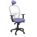 Silla Jorquera malla blanca asiento bali azul claro con cabecero fijo