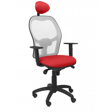 Silla Jorquera malla gris asiento bali rojo con cabecero fijo